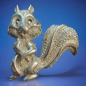 Rare Hedy Vintage Signed Silver-Tone Squirrel Brooch Pin